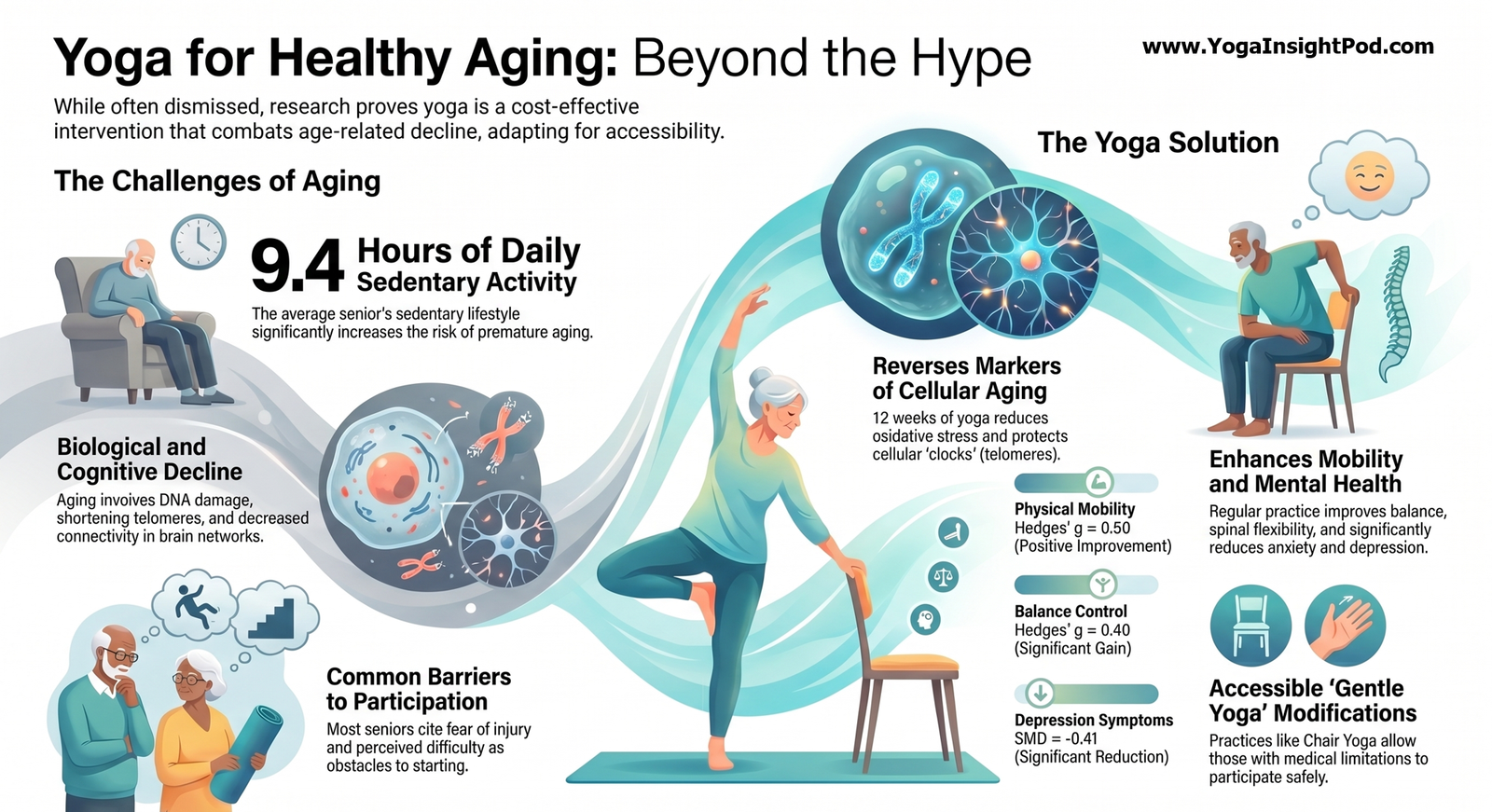 Yoga for Healthy Aging: What the Science Really Says About Mobility, Brain Health, and Safety in Older Adults